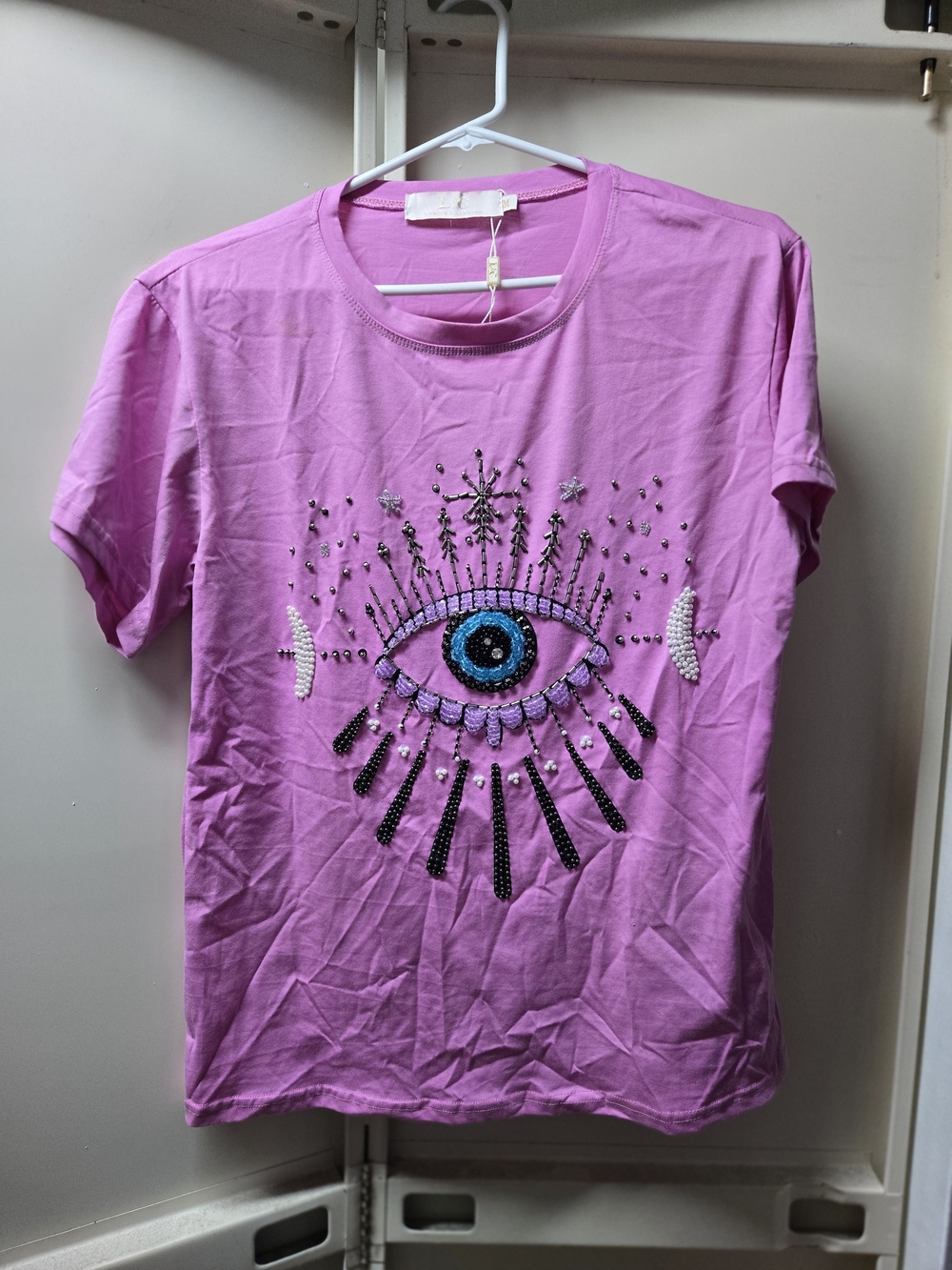 Embellished Eye Graphic Tee in Bright Lavender